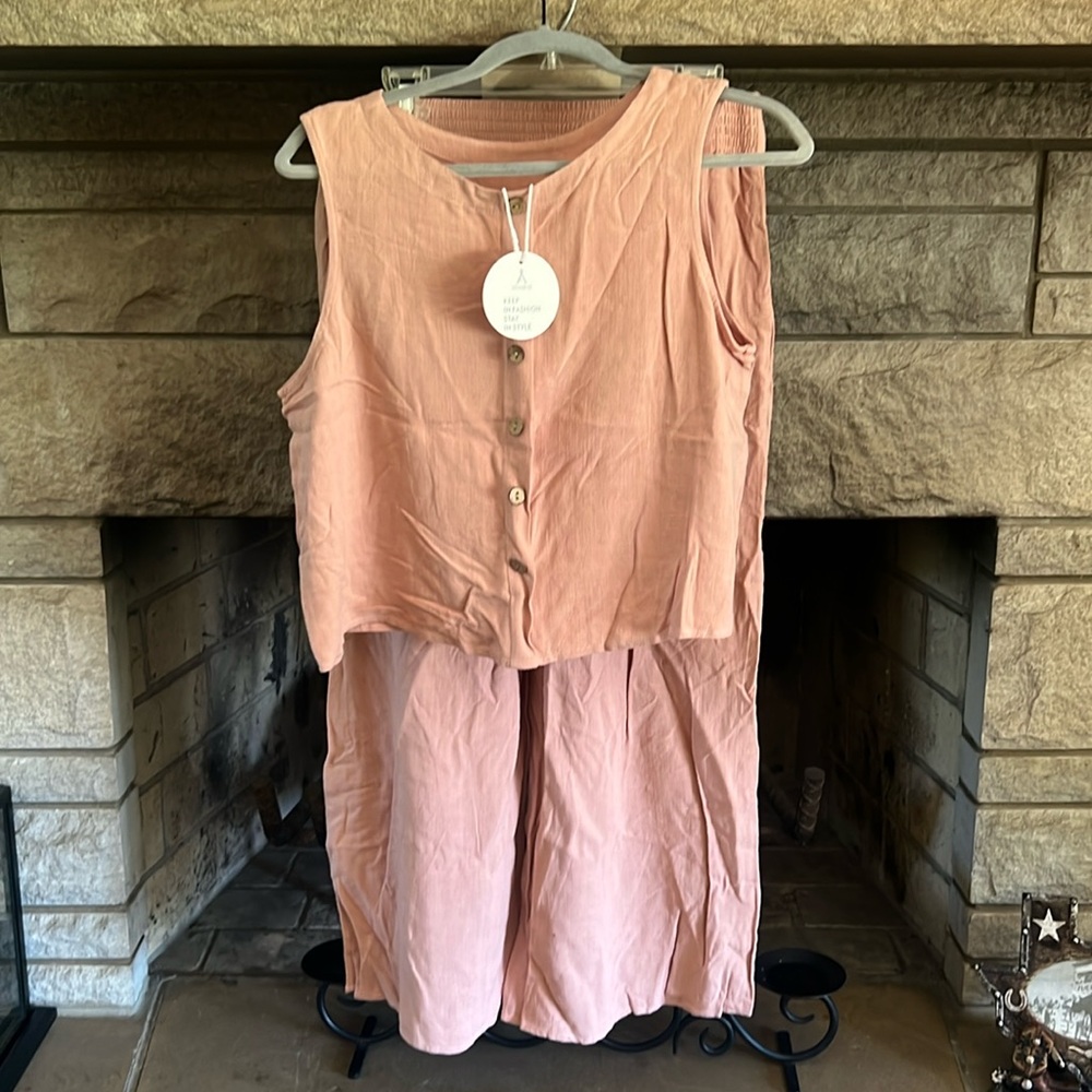 Anrabess 2 piece summer set crop top with wide leg pants linen NWT